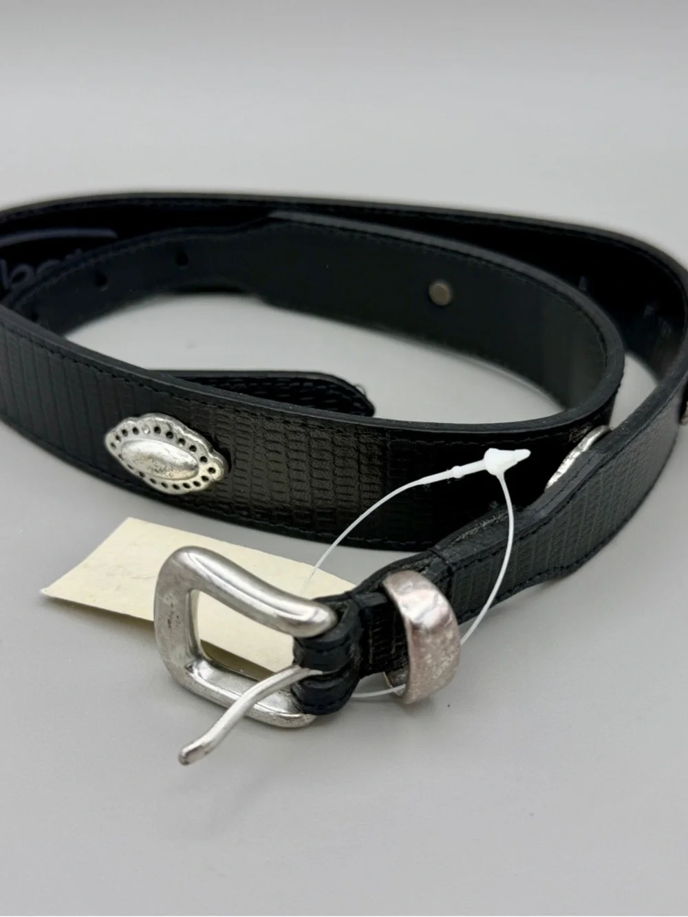 Talbots Black Textured Leather Belt with Silver-Tone Buckle and Conchos - Picture 11 of 16